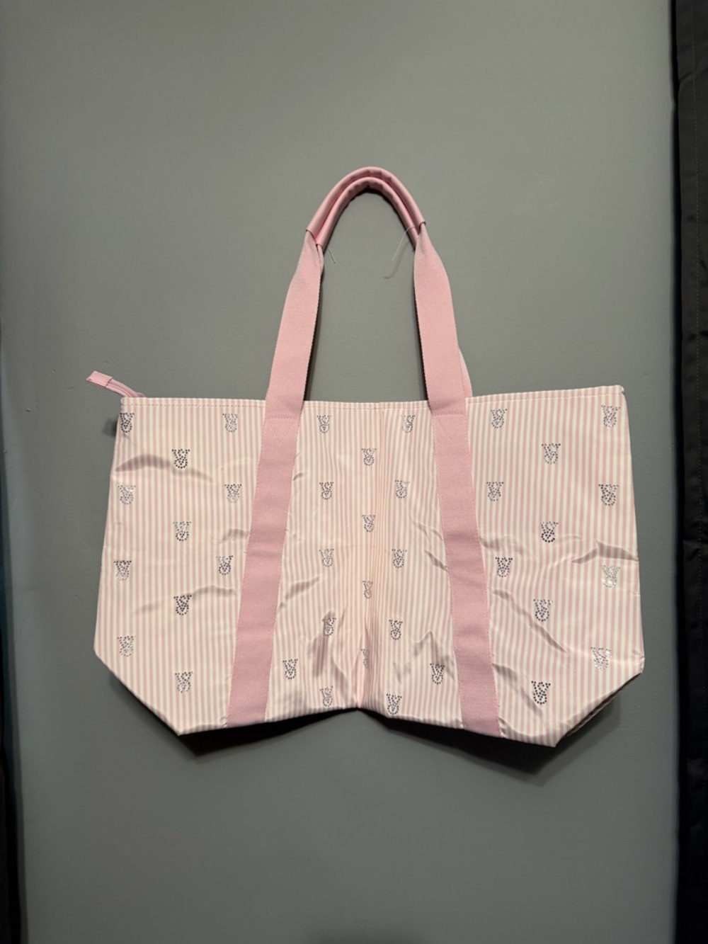 Victoria's Secret Light Pink Striped Tote with Logo Motif